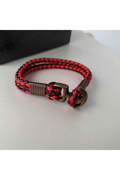 Parlak Bijuteri Unisex Kirmizi Siyah Deri Bileklik Trendyol