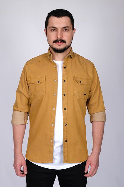 Bombe Erkek Hardal Rengi Cift Cepli Citcitli Kot Gomlek 585137 Trendyol