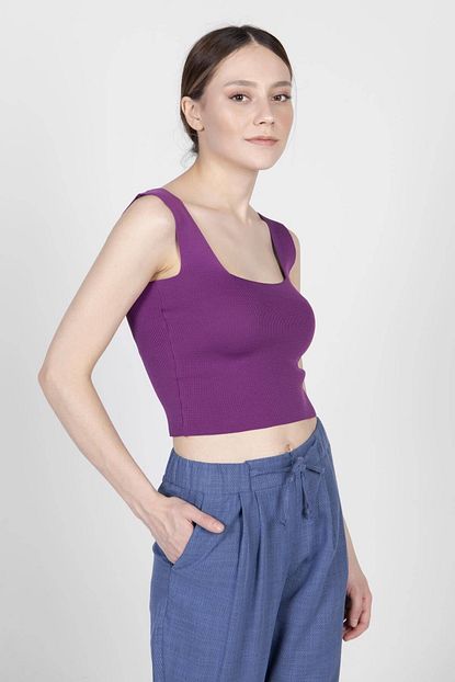 Addax Kadin Mor Kare Yaka Triko Atlet T2058 B13 Adx 0000022110 Trendyol