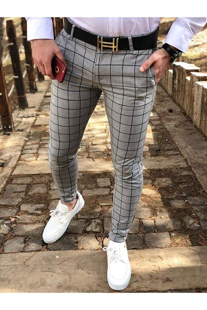 Ukdwear Erkek Gri Ekose Kumas Dj Plus Pantolon Trendyol