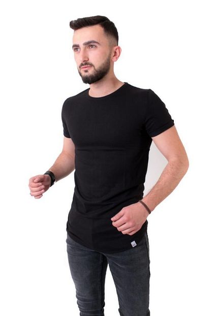 Stil Kombin Erkek Siyah Arkasi Dikisli Sifir Yaka Salas Tisort Trendyol