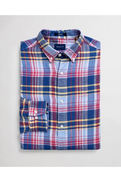 Gant Erkek Lacivert Regular Fit Kareli Keten Gomlek Trendyol