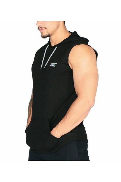 Musclecloth Erkek Siyah Kapusonlu Kolsuz T Shirt Trendyol