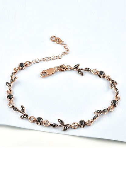 Jelux Silver Kadin Yaprak Desenli Markazit Tasli Ince Bileklik Trendyol
