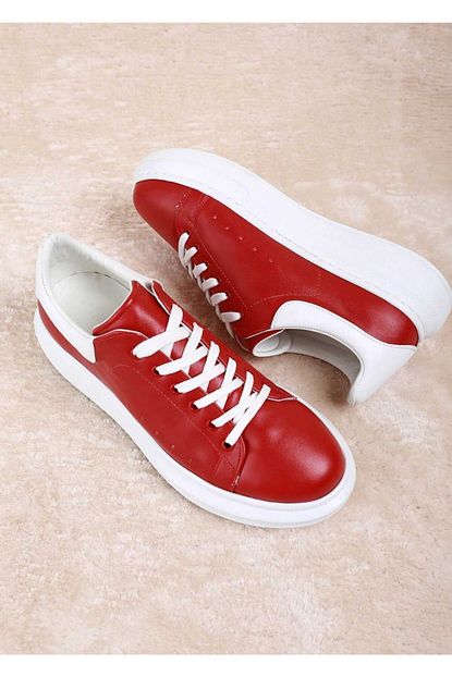 Valentieri Erkek Kirmizi Beyaz Kalin Tabanli Sneaker Ayakkabi Trendyol