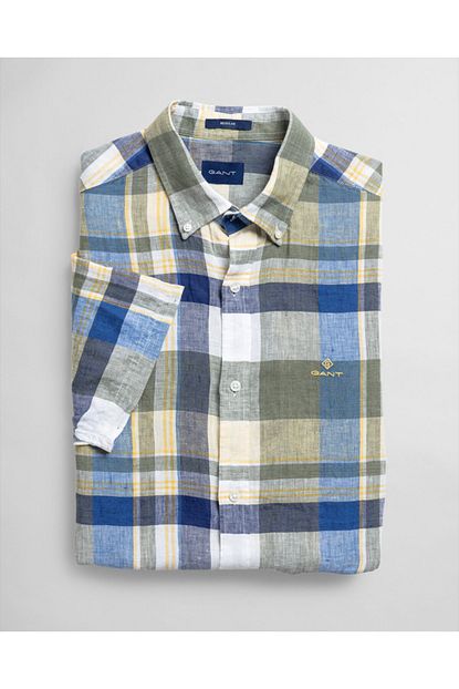 Gant Erkek Sari Regular Fit Kareli Keten Gomlek Trendyol