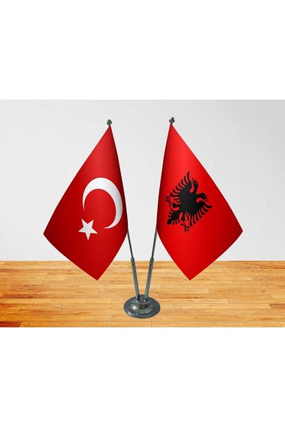 Vatan Bayrak Masa Ustu Arnavutluk Bayragi Turk Bayragi Ikili Krom Direk Ile Birlikte Trendyol