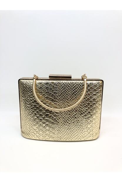 Womenacs Altin Renk Kroko Desenli Kadin Abiye Clutch Portfoy Canta Indirimli Trendyol