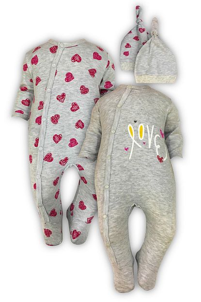 Minisse Bebek Gri Love Detayli 2li Tulum Sapka Set 4514 Trendyol