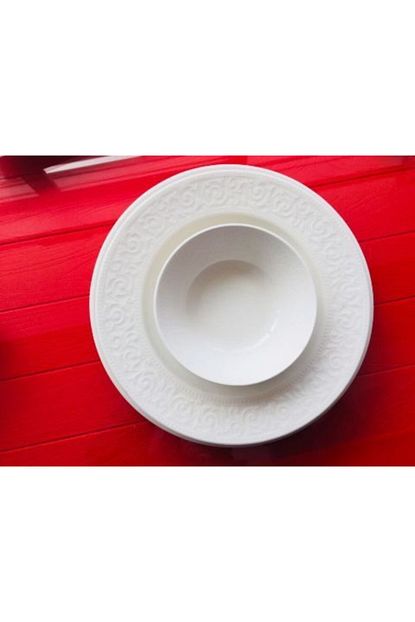 Kutahya Porselen Beyaz 18 Parca Kabartmali Desen Yemek Takimi Trendyol