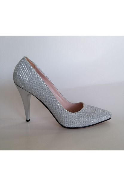 Liva Kadin Gumus Rengi Simli Stiletto Abiye Ayakkabi Trendyol