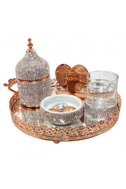 Strack Jardinyer Tepsili Tasli Damat Fincani Seti Bronz Trendyol