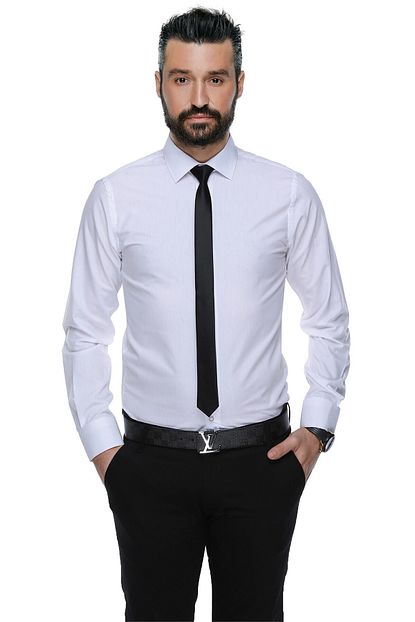 Buenza Duz Renk Dar Kesim Yeni Erkek Gomlek Beyaz Trendyol