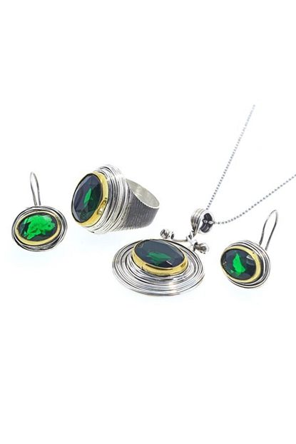 Ekina Silver Kok Zumrut Taki Seti Trendyol