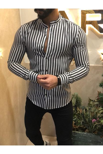 Sportactive Sportactiwe Siyah Cizgili Hakim Yaka Erkek Gomlek 01145 Trendyol