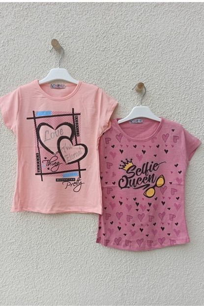 Nazar Kiz Cocuk Pembe Desenli 2 Li Tisort Trendyol