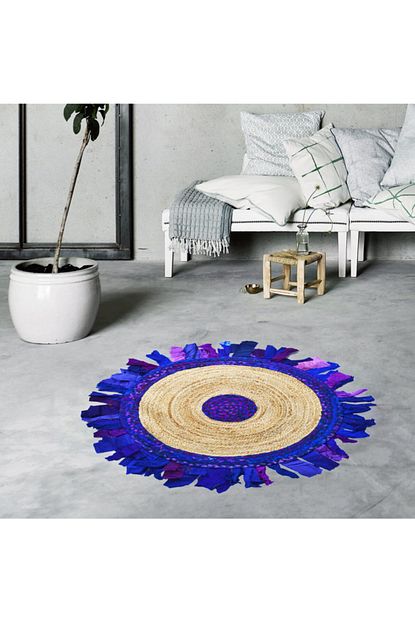 Gizhome 90x90 Yuvarlak Bolero Jut Orgu Kilim Puskullu Yuvarlak Hali Y8 Mor Trendyol