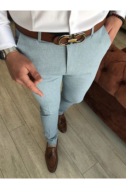 Terziademaltun Erkek Buz Mavisi Italyan Stil Slim Fit Kumas Pantolon T4691 Trendyol