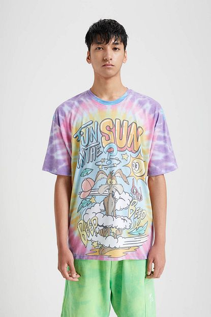 Pull Bear Erkek Mavi Mavi Batik Desenli Looney Tunes T Shirt 09244568 Trendyol