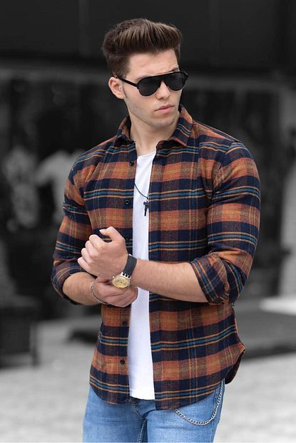 Madmext Camel Ekoseli Erkek Gomlek 4666 Trendyol