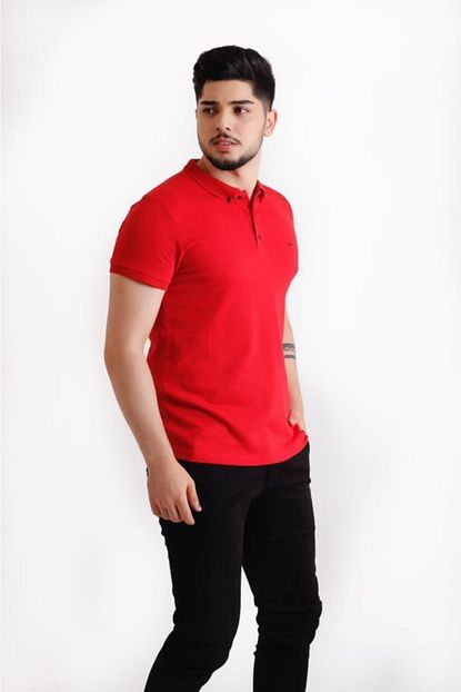 Stil Kombin Erkek Kirmizi Quick Minik Petekli Polo Yaka Tisort Trendyol