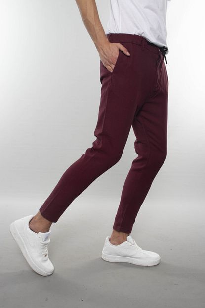 Megalomans Erkek Bordo Keten Jogger Pantolon Trendyol