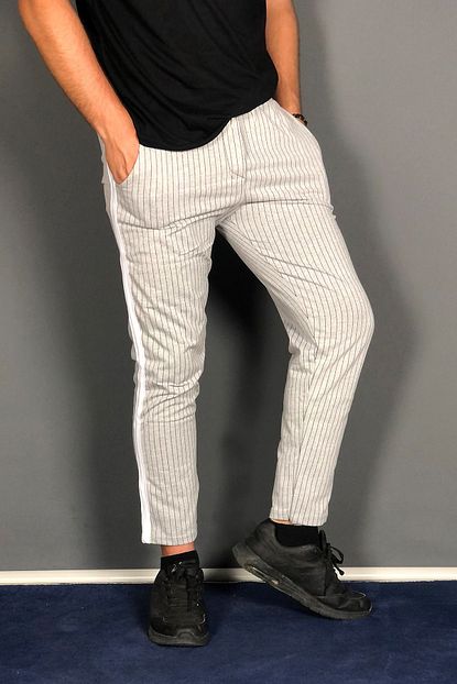 Aksesuargo Erkek Gri Jogger Slim Fit Cizgili Esofman Alti Trendyol