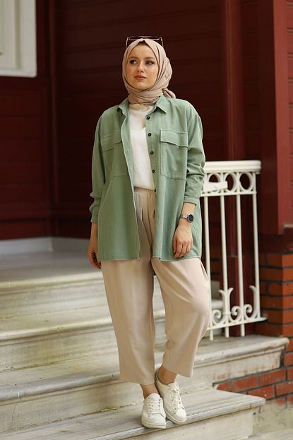 Nurhira Kadin Yesil Ince Tesettur Ceket 6489 Trendyol