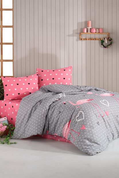 Binnur Home Flamingo Dogal Pamuklu Cift Kisilik Nevresim Seti Trendyol