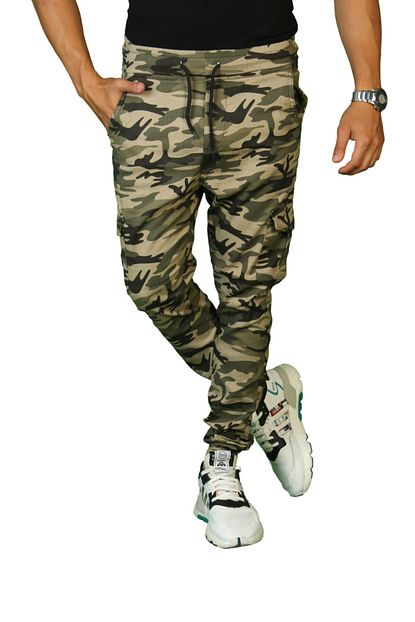 Como Jeans Erkek Bej Kamuflaj Desen Beli Ve Pacasi Lastikli Kargo Cepli Pantolon Trendyol
