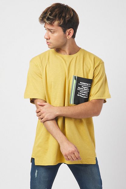 Jack Morino Erkek Sari Oversize Cep Detayli Tisort 2086 Trendyol