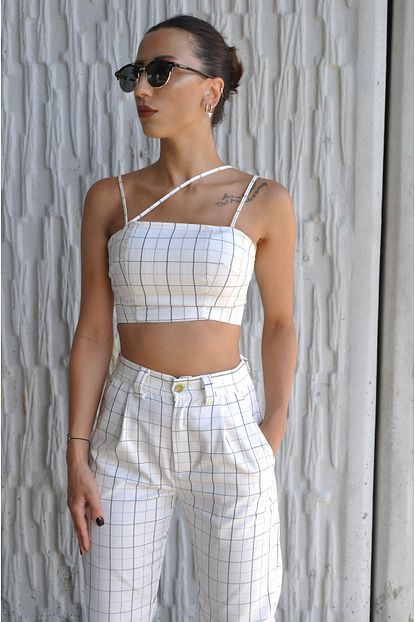 Hilal Ecen Design Kadin Beyaz Ekose Desenli Ip Askili Crop Bustiyer Trendyol
