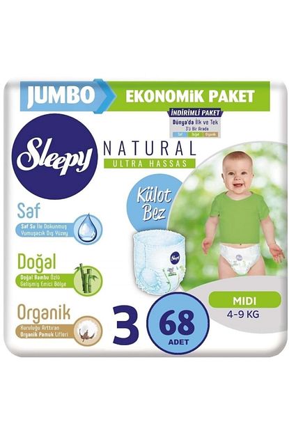 sleepy kulot bebek bezi jumbo paket 3 beden midi 68 adet fiyati yorumlari trendyol