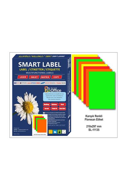 smart label floresan renkli karisik a4