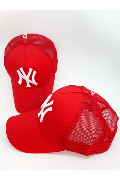 Ozel Yapim Unisex Kirmizi Ny New York Fileli Sapka Trendyol