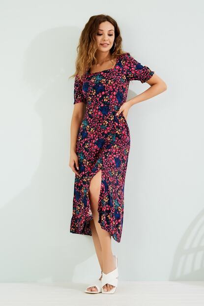 Sateen Kadin Fusya Midi Yirtmacli Elbise Fiyati Yorumlari Trendyol