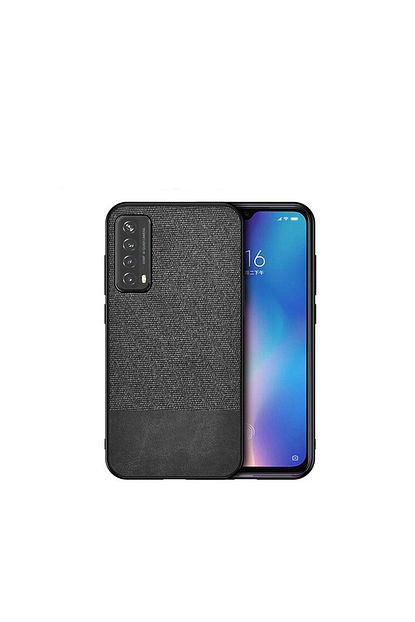 huawei p smart 2021 fabrik serisi kumas ve deri desen kilif siyah