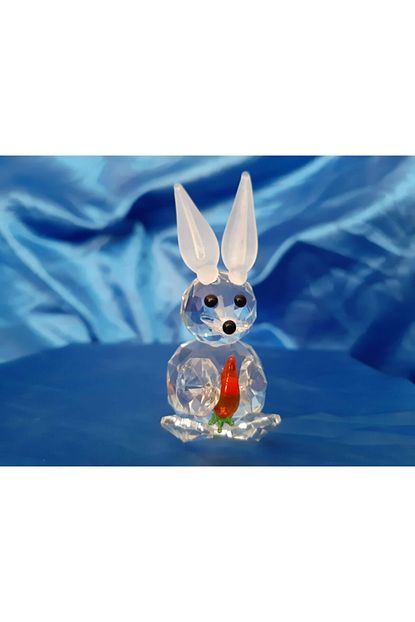 hediyelik camdan yapilmis kristal havuclu tavsan sevimli 4x8 cm boyutunda guzel bir biblo