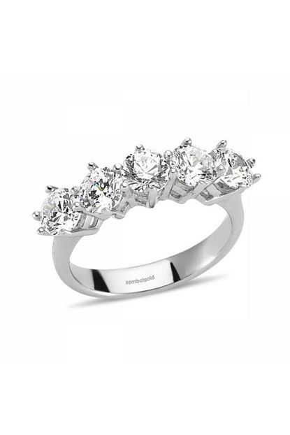 Sembol Gold 14 Ayar 5 Tas Altin Yuzuk Swarovski Patentli Beyaz Altin Trendyol
