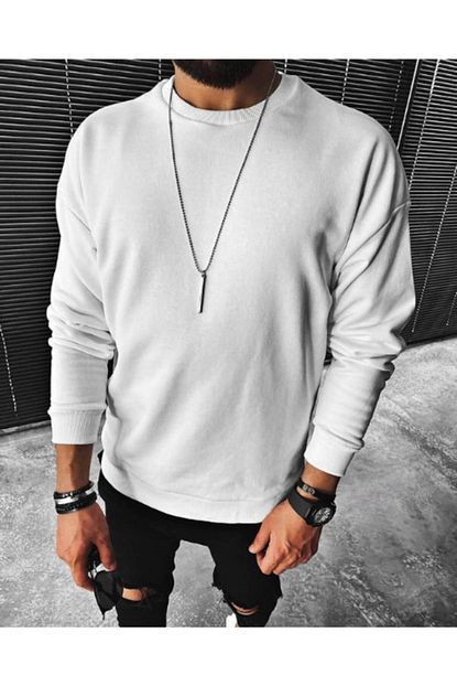 erkek beyaz basic oversize sweatshirt