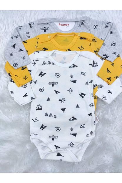 papyon baby kids nayinom kamp desenli erkek bebek cocuk uzun kol 3lu zibin body citcitli badi set fiyati yorumlari trendyol