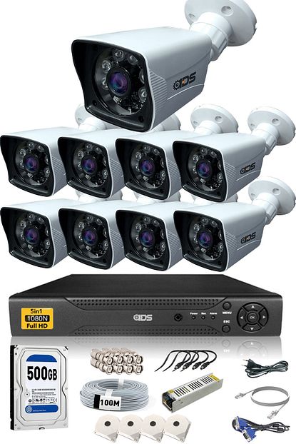 9 kamerali 5mp lensli 1080p fullhd kamera seti gece goruslu su gecirmez cepten izle