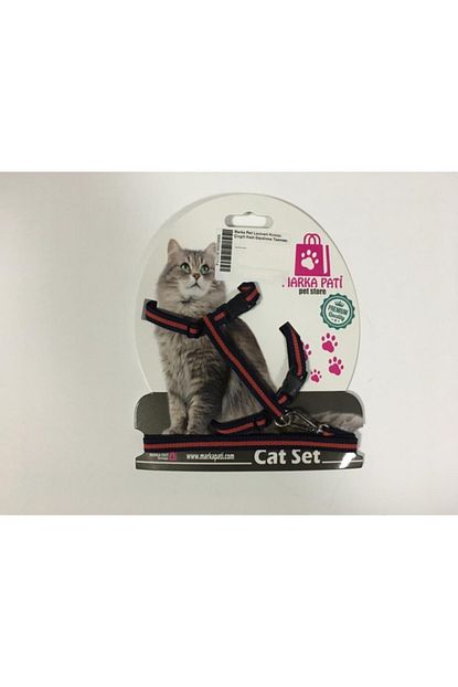 lacivert kirmizi cizgili kedi gezdirme tasmasi
