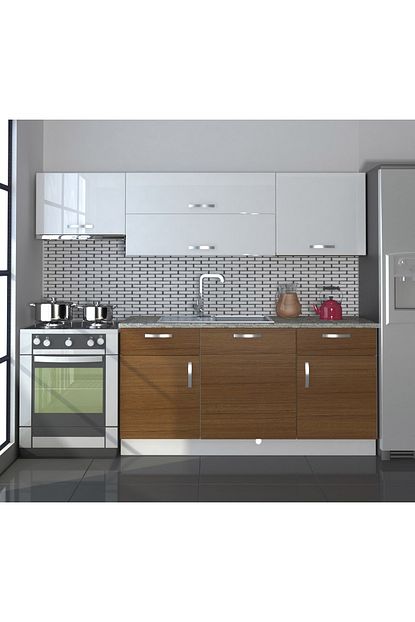 Decoraktiv Hazir Mutfak Dolabi Prestij 220 Cm Ceviz Parlak Beyaz Tezgah Dahil Fiyati Yorumlari Trendyol