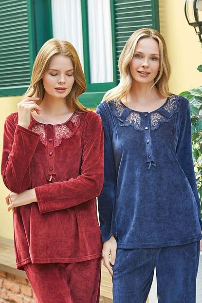 Lohusa Sepeti Bone 5118 Lore Kadife Battal Lohusa Pijama Takimi Trendyol