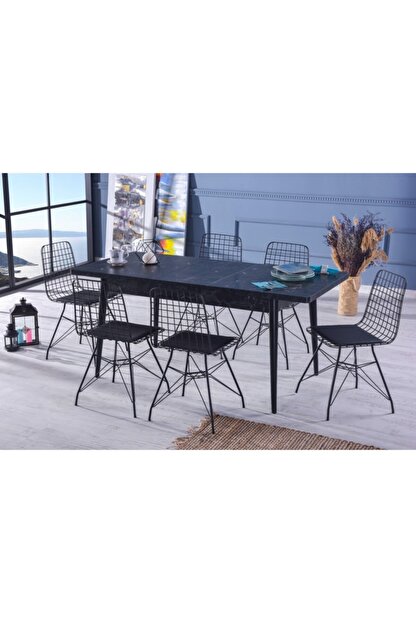 Stoker Delta Concept Siyah Mermer Masa Ve 6 Tel Sandalye Takimi Sm865 Trendyol
