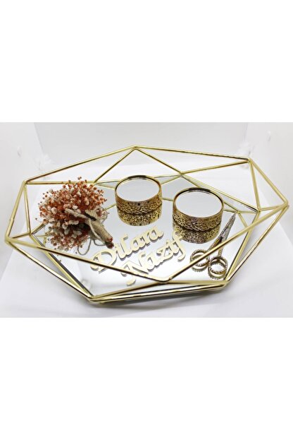 Butikchocolate Nisan Tepsisi Prizma Model Gold Yuzuk Tepsisi Makas Hediyeli Turuncu Cicekli Soz Tepsisi Trendyol