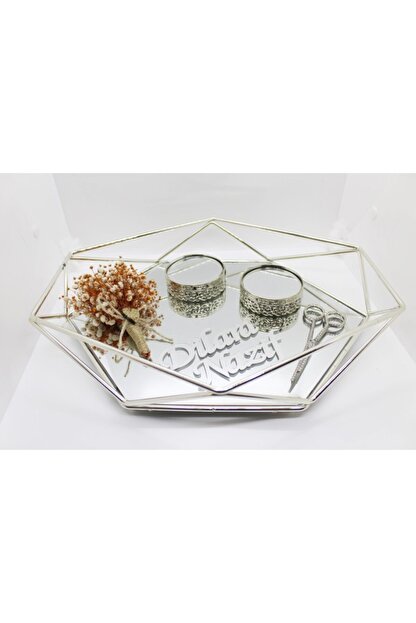 Butikchocolate Nisan Tepsisi Prizma Model Gumus Yuzuk Tepsisi Makas Hediyeli Turuncu Cicekli Soz Tepsisi Trendyol