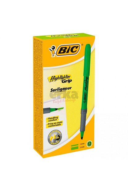 bic marking highlighter grip fosforlu kalem yesil 12 li kutu