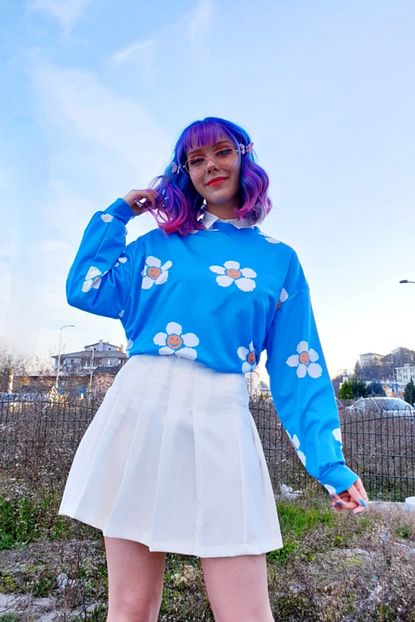 mavi papatya oversize sweatshirt